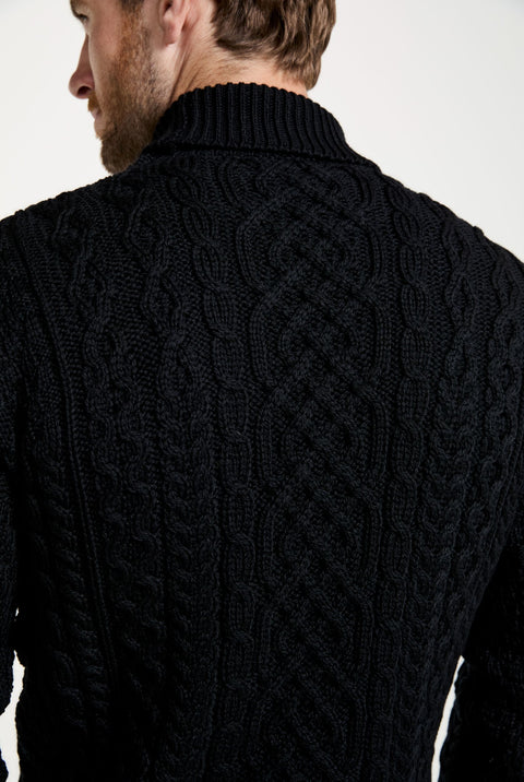 Pull à col polo Aran pour homme Kylemore - Noir