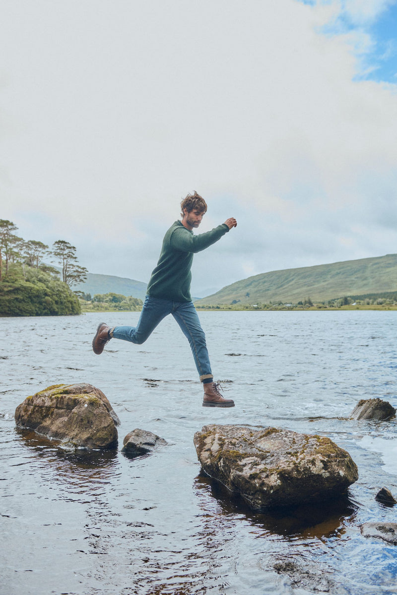 Moycullen Roll Neck Mens Merino Sweater - Green