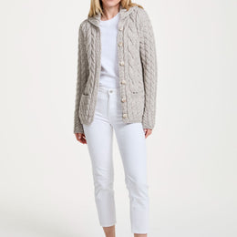 Belcarra Ladies Aran Cardigan - Oat