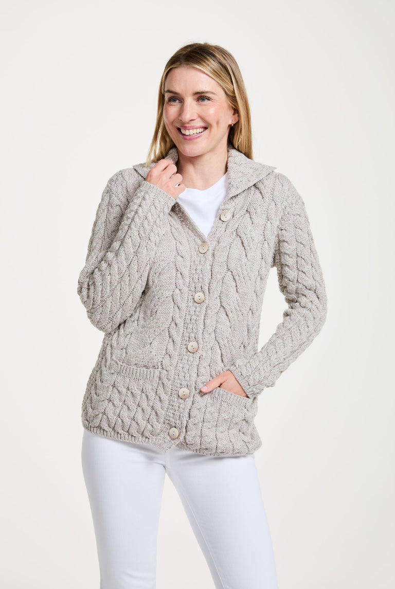 Belcarra Damen Aran Cardigan – Hafer