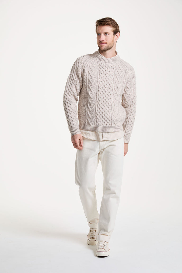 Kilronan Aran Mens Honeycomb Sweater - Oat