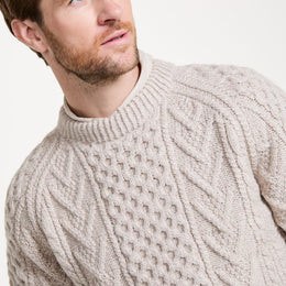 Kilronan Aran Mens Honeycomb Sweater - Oat