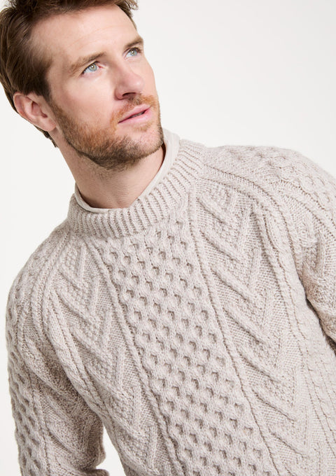 Kilronan Aran Mens Honeycomb Sweater - Oat