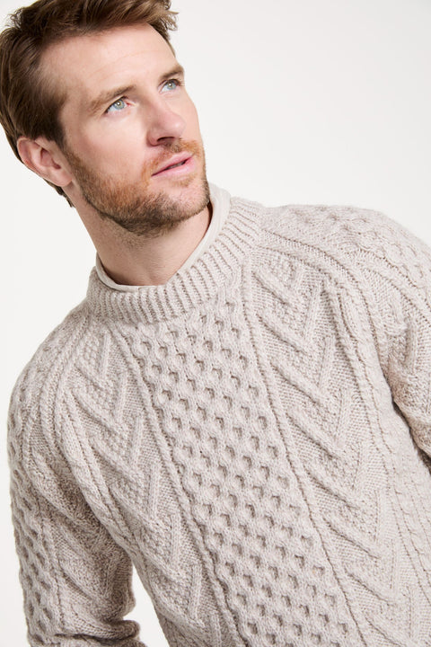 Kilronan Aran Mens Honeycomb Sweater - Oat