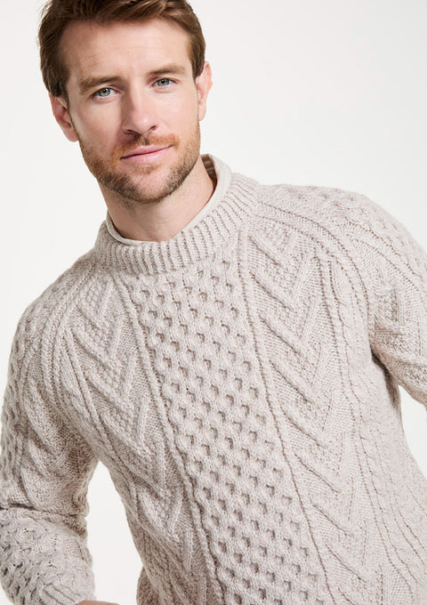 Kilronan Aran Mens Honeycomb Sweater - Oat