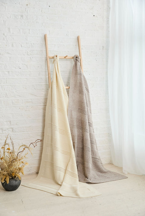 Noinín Textured Aran Stripe Supersoft Merino Throw - Cream