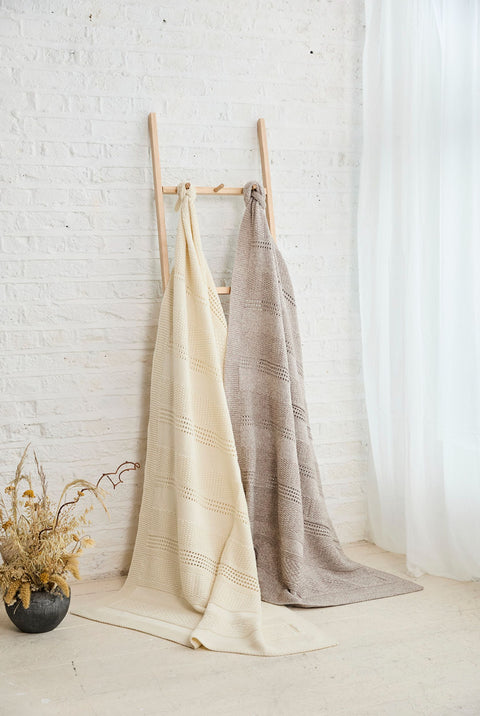 Noinín Textured Aran Stripe Supersoft Merino Throw - Cream