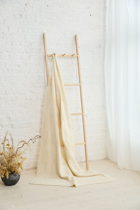 Noinín Textured Aran Stripe Supersoft Merino Throw - Cream