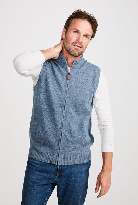 Gilet sans manches Rossport Aran pour hommes - Bleu 