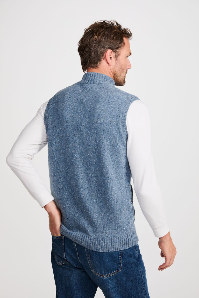 Gilet sans manches Rossport Aran pour hommes - Bleu 