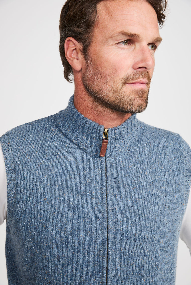 Gilet sans manches Rossport Aran pour hommes - Bleu 