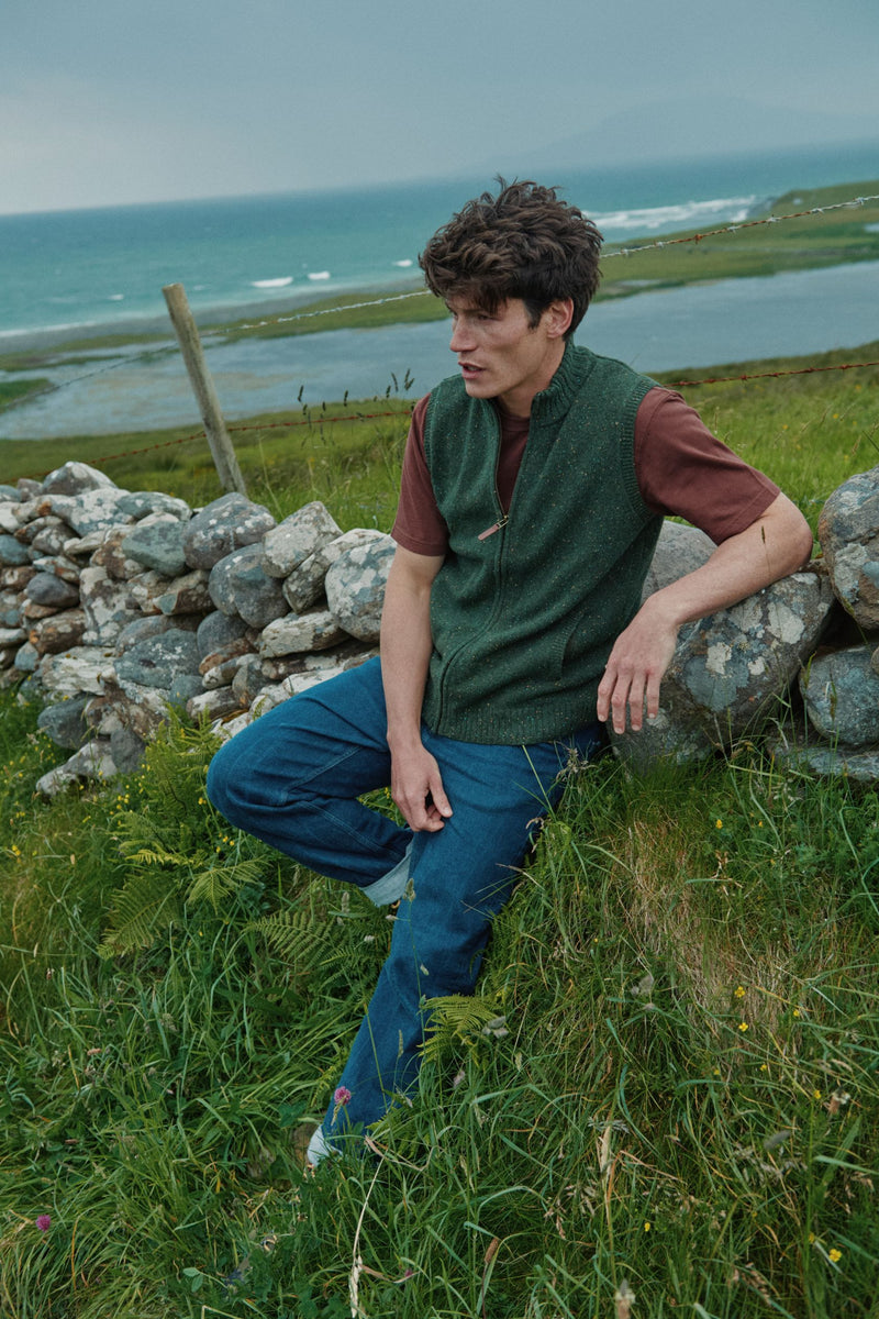 Rossport  Mens Aran Nepped Gilet - Green