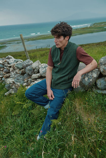 Rossport  Mens Aran Nepped Gilet - Green