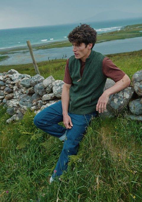 Rossport Herren Aran-Nepped-Weste – Grün 