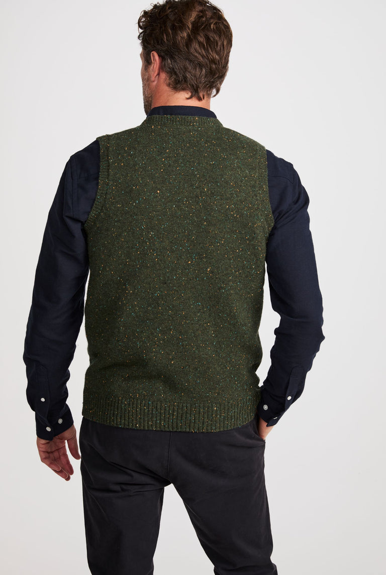 Roonagh Men's Aran Nepped V-Neck Vest - Green