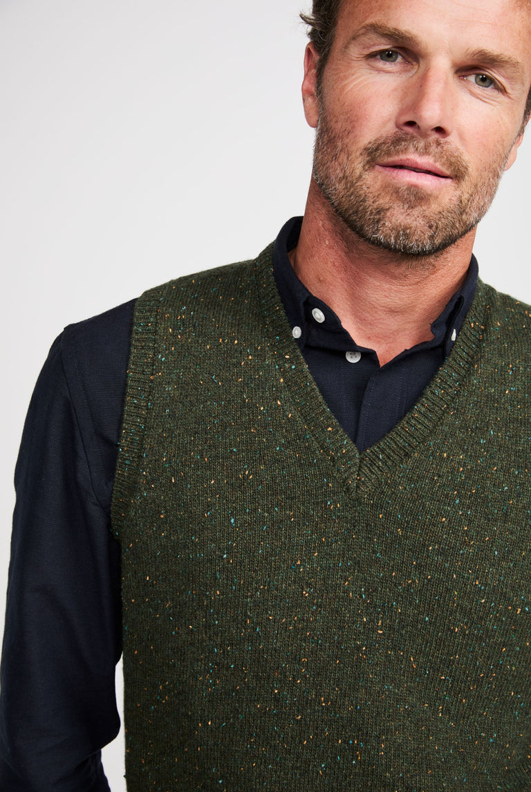 Gilet col V à nervures Aran pour homme Roonagh - Vert