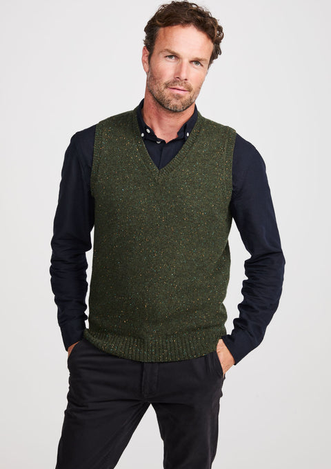 Roonagh Herren Weste mit Aran-Nopp-Muster und V-Ausschnitt - Grün