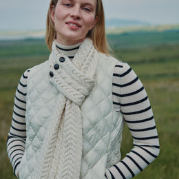 Ballina Aran Buttoned Loop Scarf - Cream