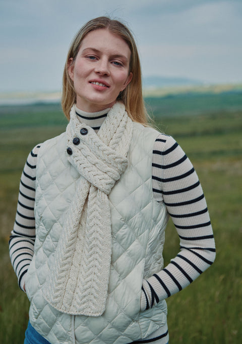 Ballina Aran Buttoned Loop Scarf - Cream