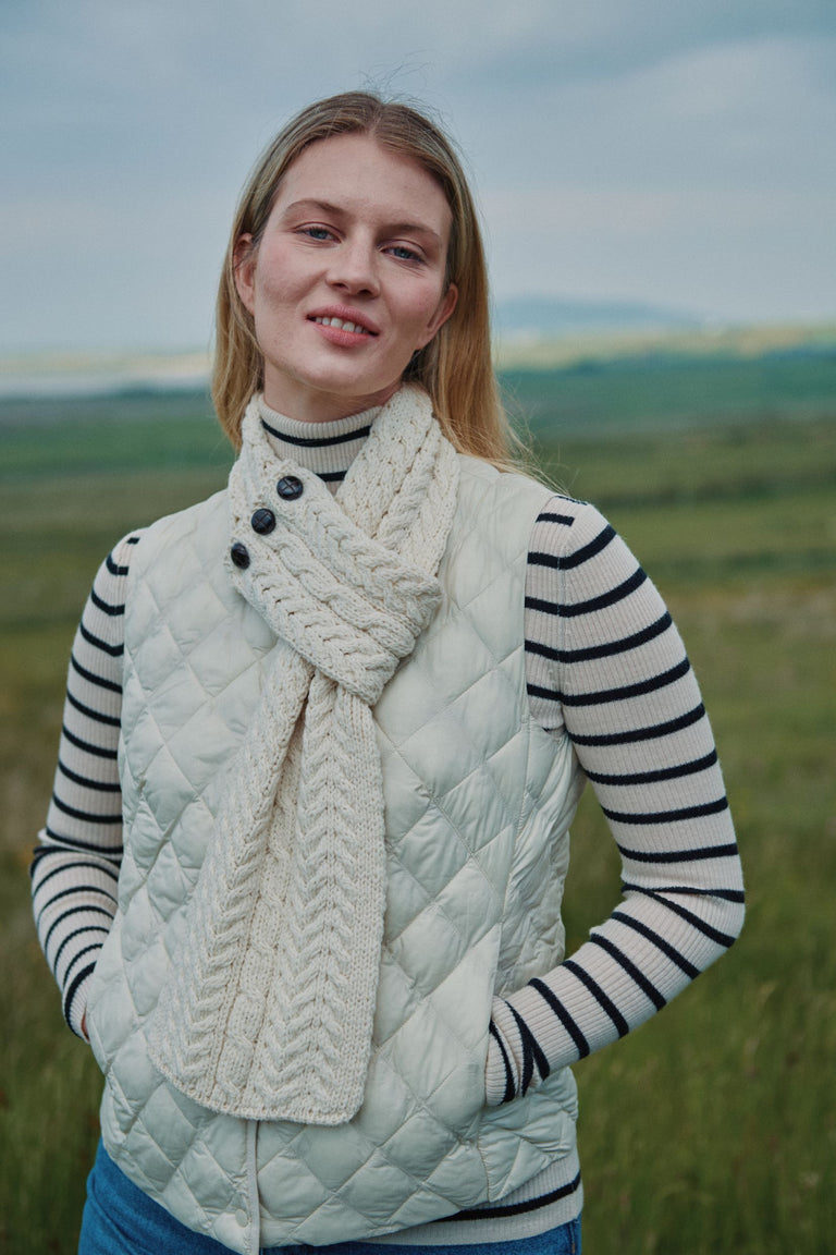 Ballina Aran Buttoned Loop Scarf - Cream