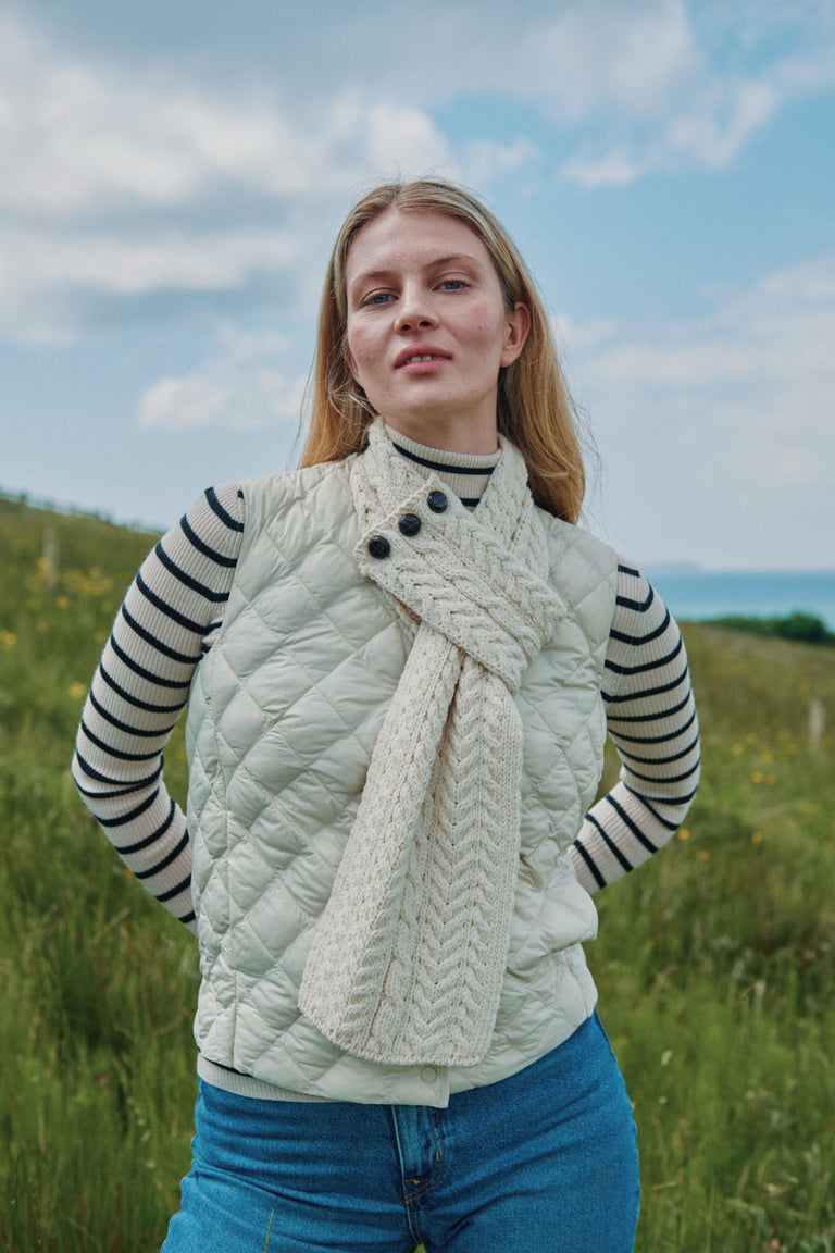 Ballina Aran Buttoned Loop Scarf - Cream
