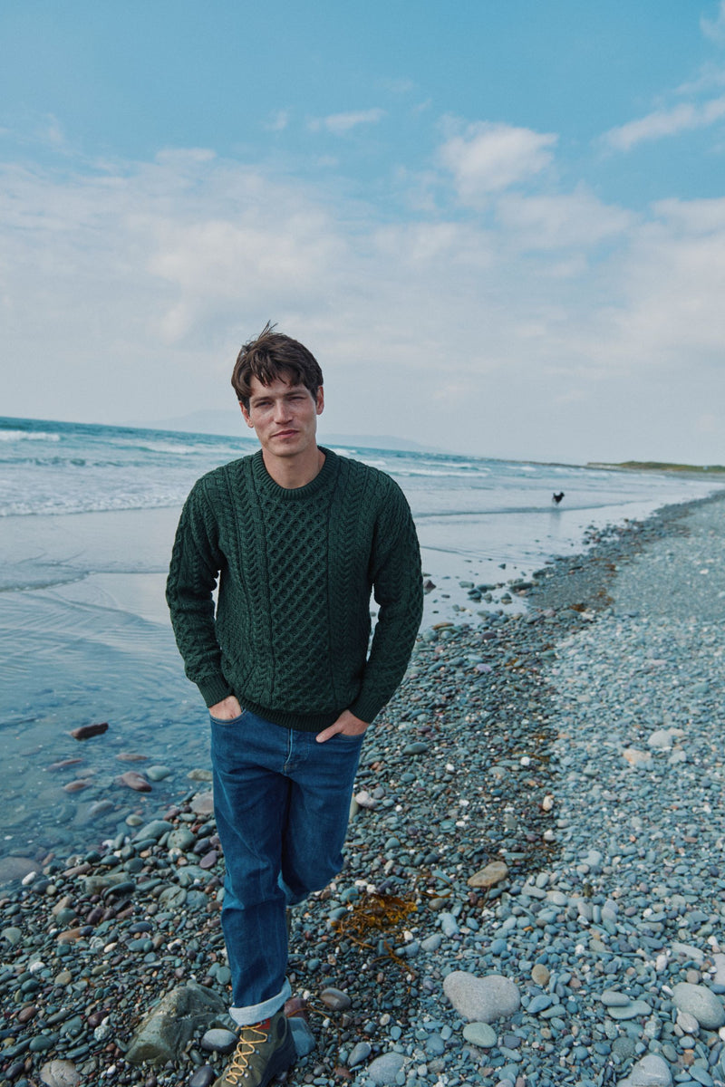 Inisheer Traditional Mens Aran Sweater - Forest Green