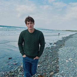 Pull Aran Traditionnel Inisheer pour Homme - Vert Forêt