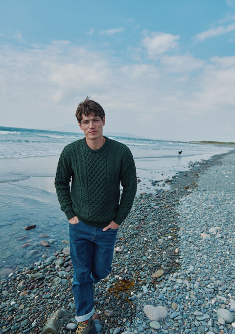 Pull Aran Traditionnel Inisheer pour Homme - Vert Forêt