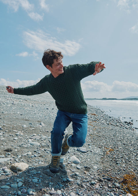Pull Aran Traditionnel Inisheer pour Homme - Vert Forêt