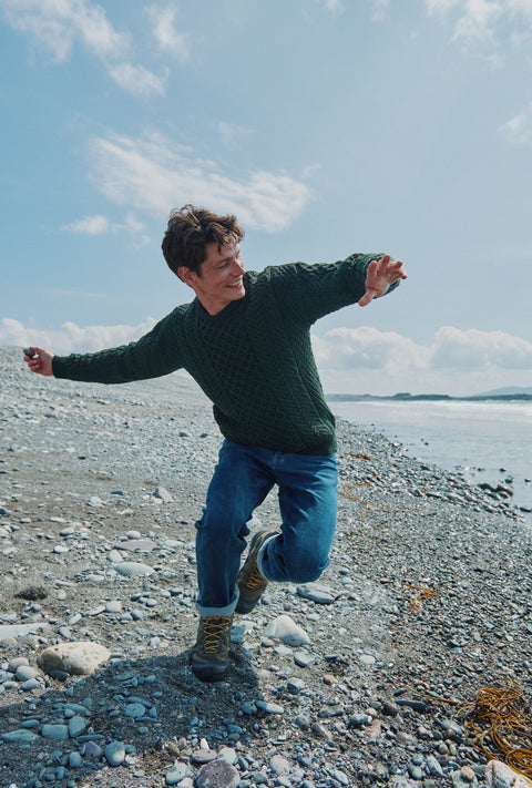 Inisheer Traditional Mens Aran Sweater - Forest Green