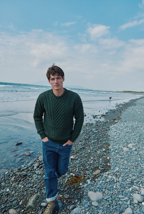 Inisheer Traditional Mens Aran Sweater - Forest Green