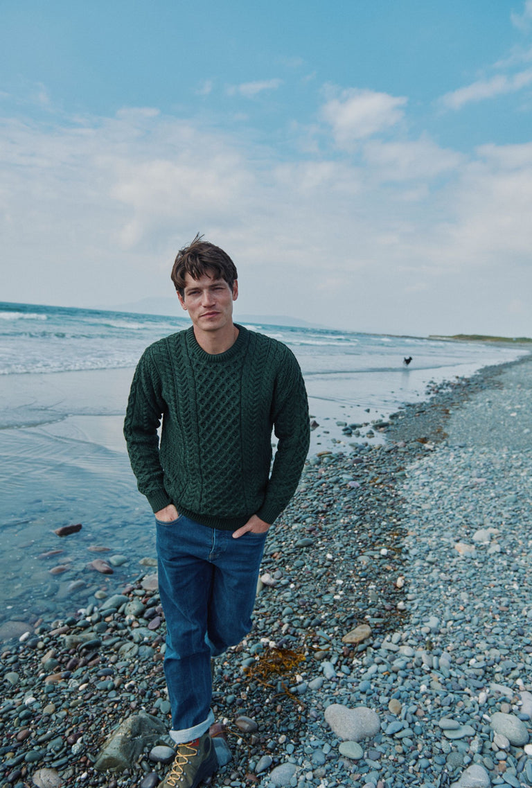 Inisheer Traditional Mens Aran Sweater - Forest Green