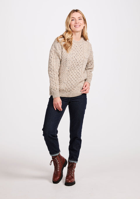 Inishbofin Ladies Traditional Aran Sweater - Flecked Oat