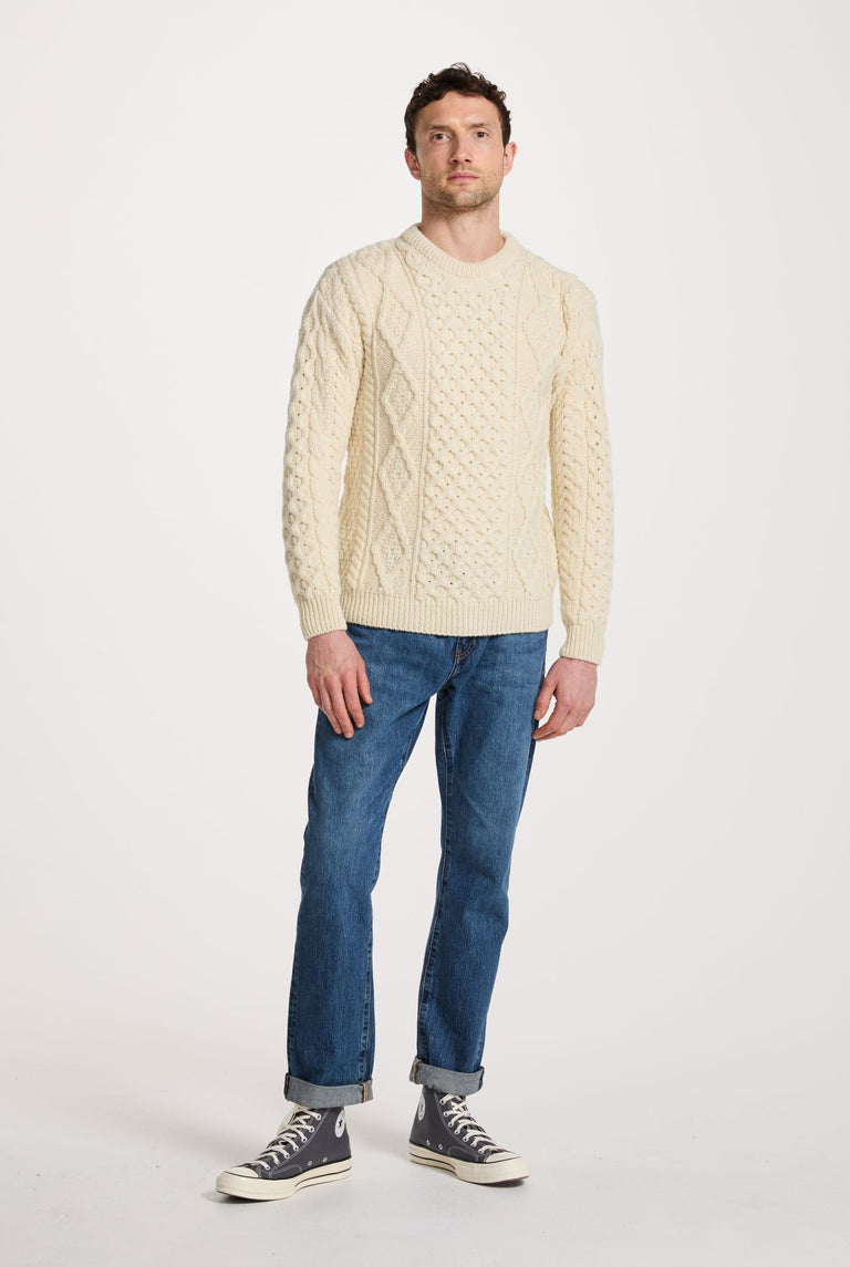 Moher Traditional Aran Sweater - Cream