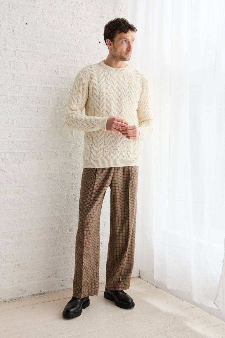 Omey Mens Aran Crew Neck Sweater - Cream