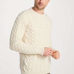 Omey Mens Aran Crew Neck Sweater - Cream