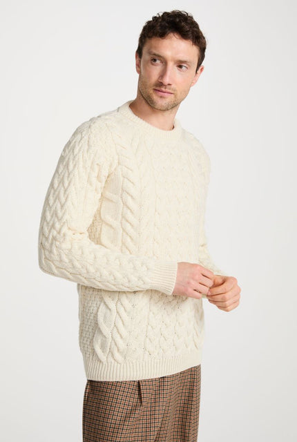 Omey Mens Aran Crew Neck Sweater - Cream
