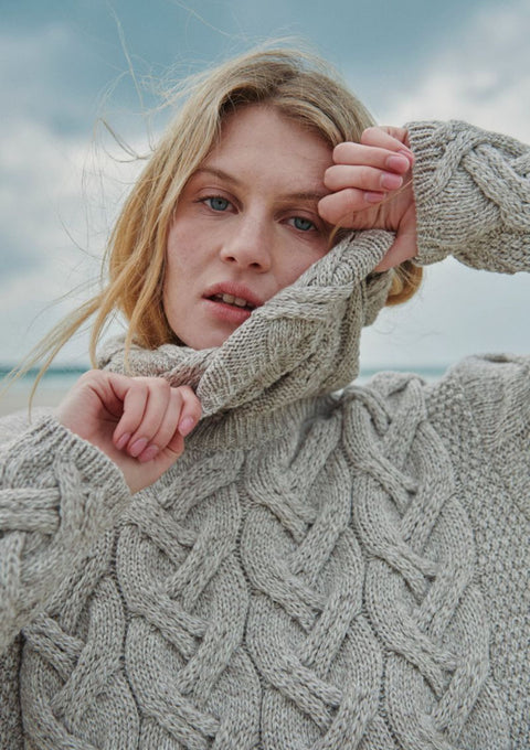 Pull Aran torsadé pour femme Kinsale - Avoine