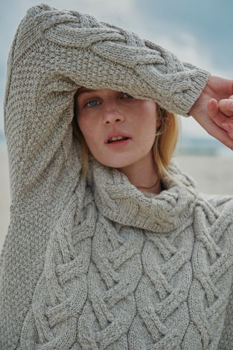 Pull Aran torsadé pour femme Kinsale - Avoine