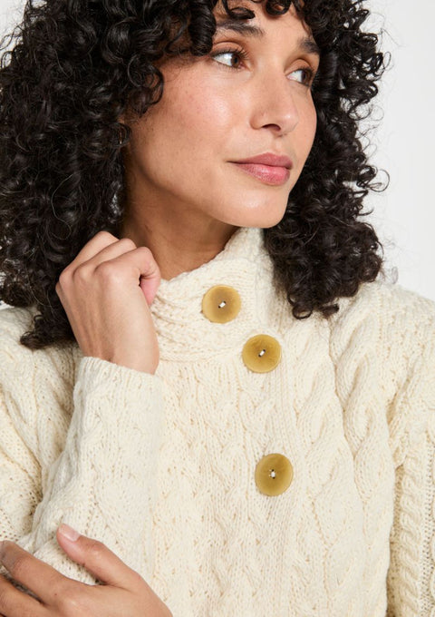 Louisburgh Ladies Cable Aran Cardigan - Cream