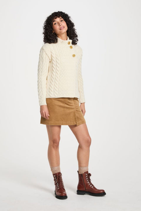 Louisburgh Ladies Cable Aran Cardigan - Cream