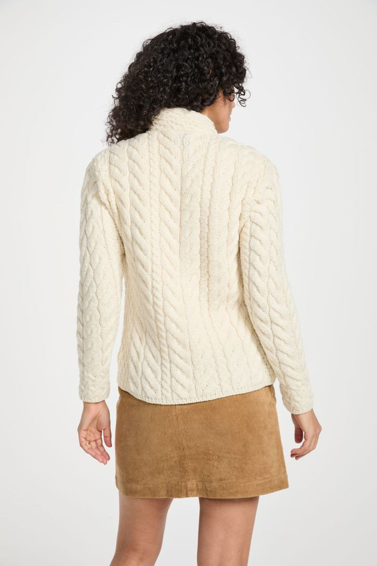 Louisburgh Ladies Cable Aran Cardigan - Cream