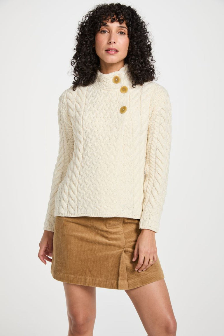 Louisburgh Ladies Cable Aran Cardigan - Cream