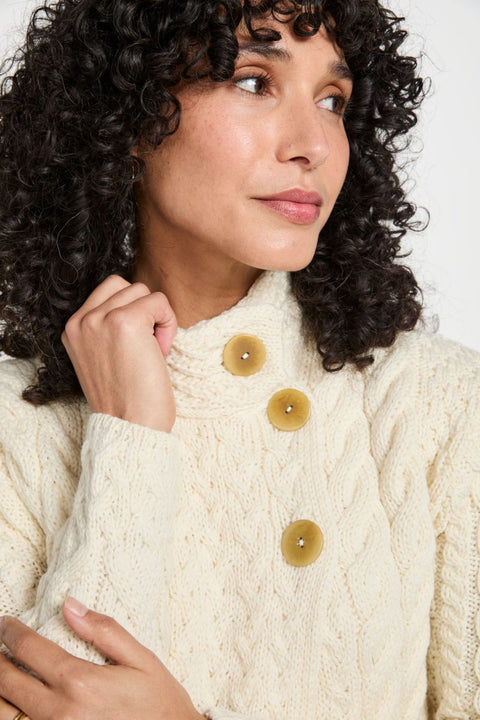 Louisburgh Ladies Cable Aran Cardigan - Cream