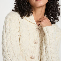 Belcarra Damen Aran Cardigan – Creme
