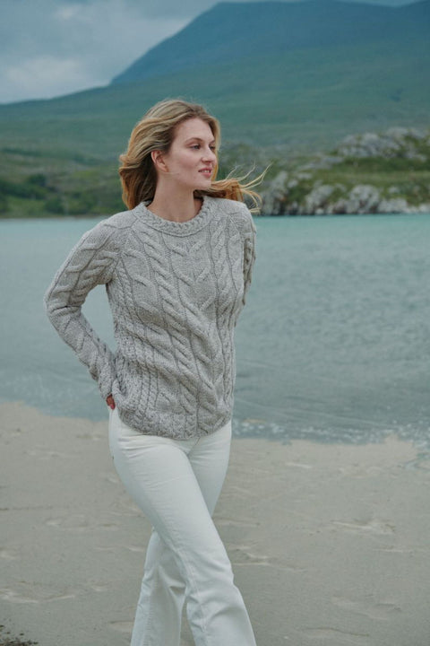 Listowel Damen Aran-Pullover mit Zopfmuster - Hafer