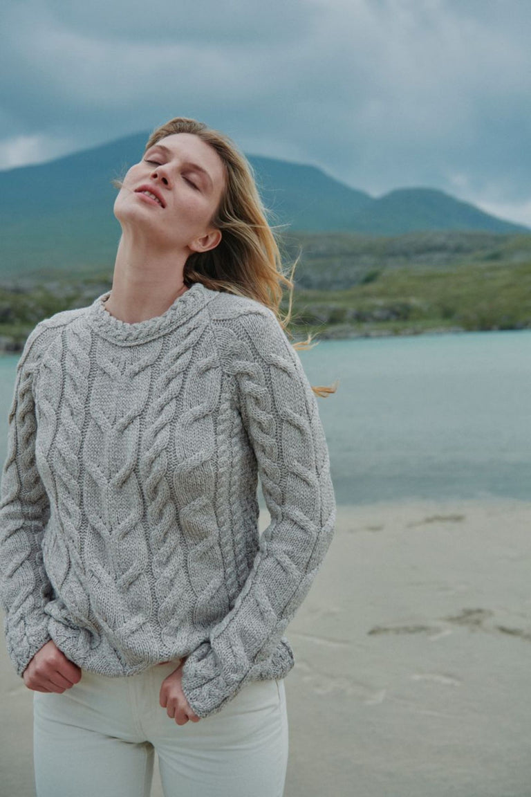 Listowel Ladies Aran Cabled Sweater - Oat