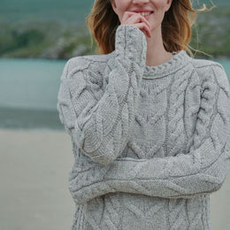 Listowel Damen Aran-Pullover mit Zopfmuster - Hafer