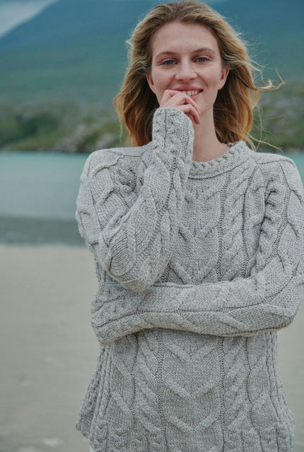 Listowel Ladies Aran Cabled Sweater - Oat