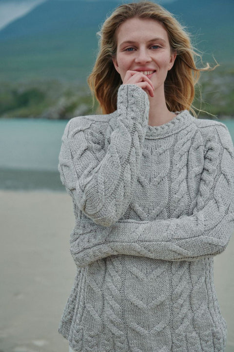 Listowel Damen Aran-Pullover mit Zopfmuster - Hafer